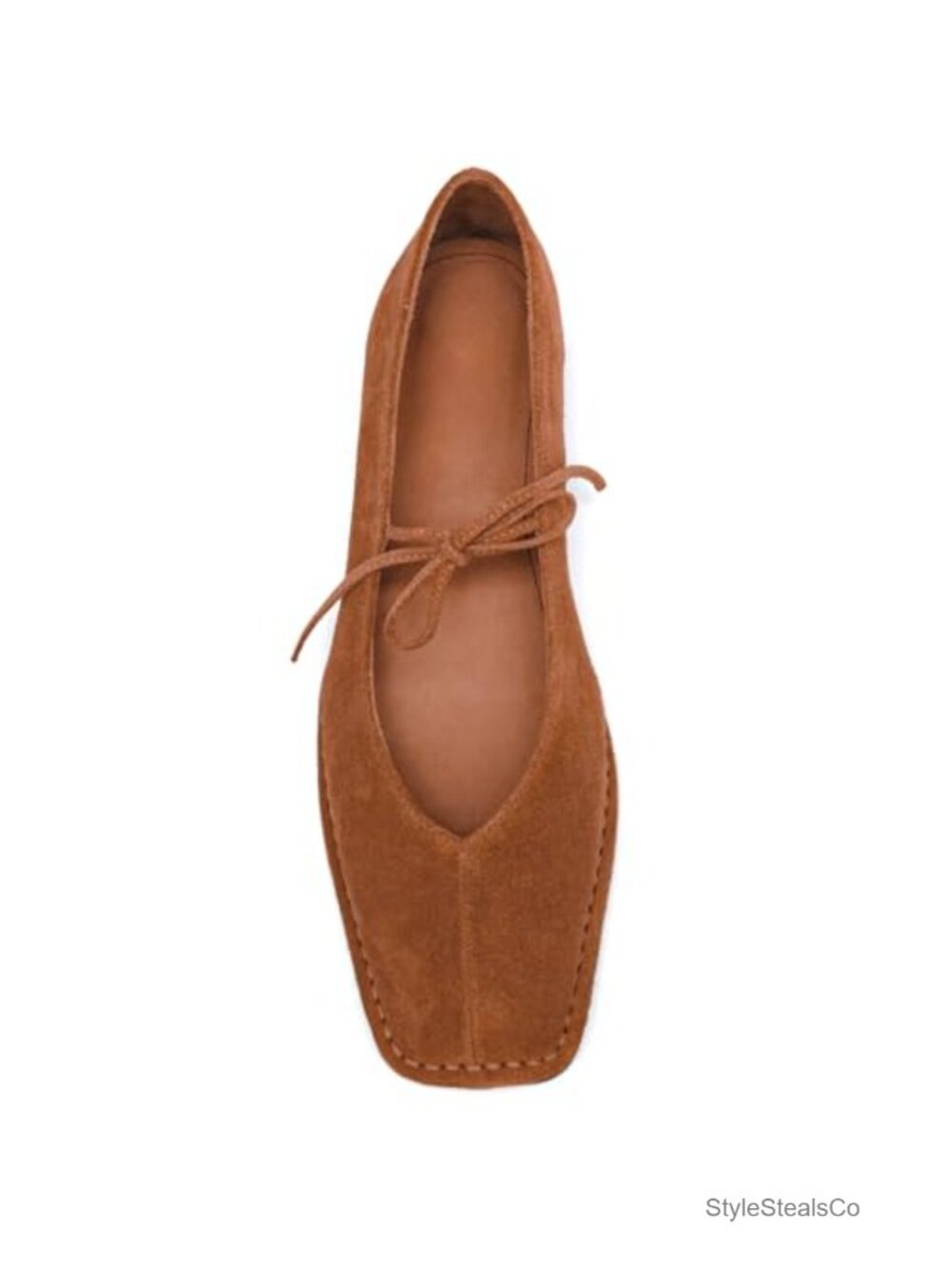 Faux Leather Square Toe Lace Up Ballet Flats Bow Ankle Strap